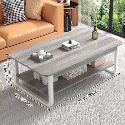 Modern Minimalist Square Rectangular Medium Density Board Steel Coffee Table 2-Tier For Living Room
