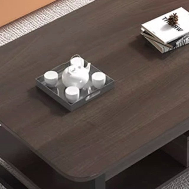 Modern Minimalist Square Rectangular Medium Density Board Steel Coffee Table 2-Tier For Living Room