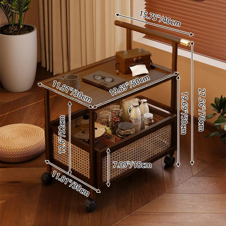 Traditional Chinese Square Rectangular Plastic Rattan Nan Bamboo MDF End Table 2-Tier For Living Room
