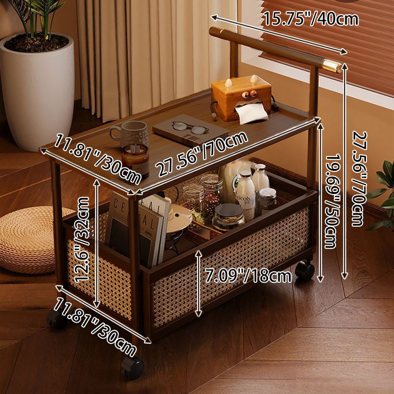 Traditional Chinese Square Rectangular Plastic Rattan Nan Bamboo MDF End Table 2-Tier For Living Room