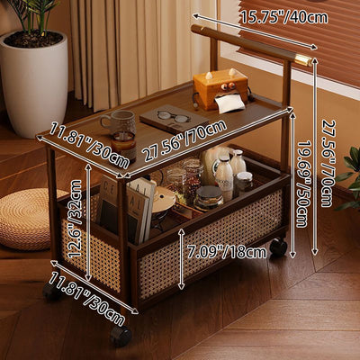 Traditional Chinese Square Rectangular Resin Weaving Nan Bamboo MDF End Table 2-Tier For Living Room