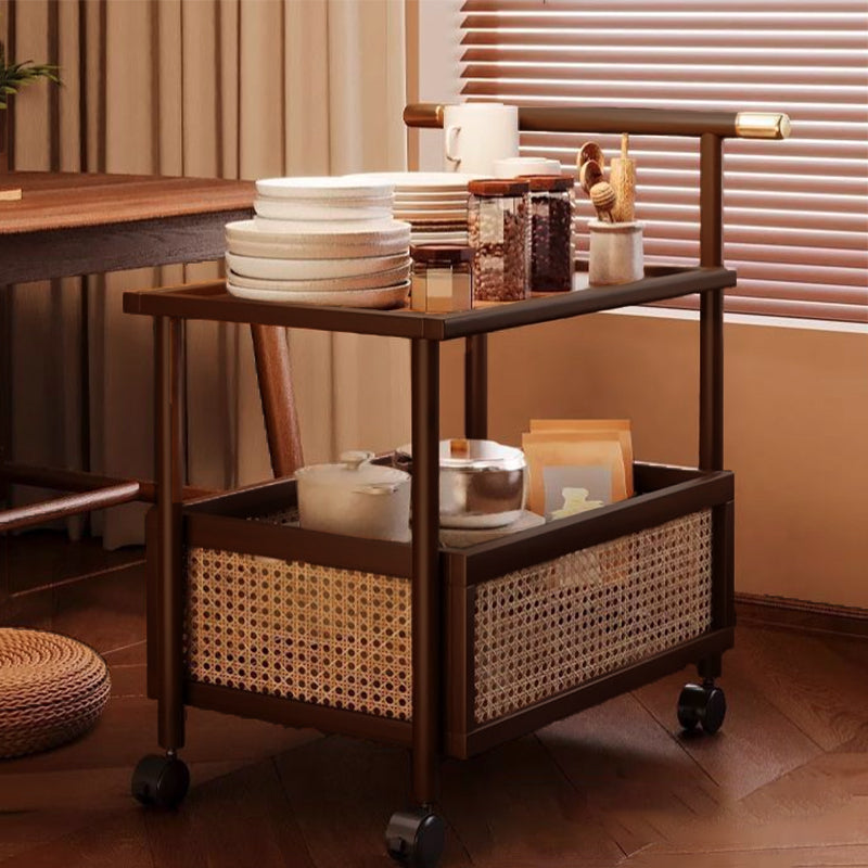 Traditional Chinese Square Rectangular Resin Weaving Nan Bamboo MDF End Table 2-Tier For Living Room