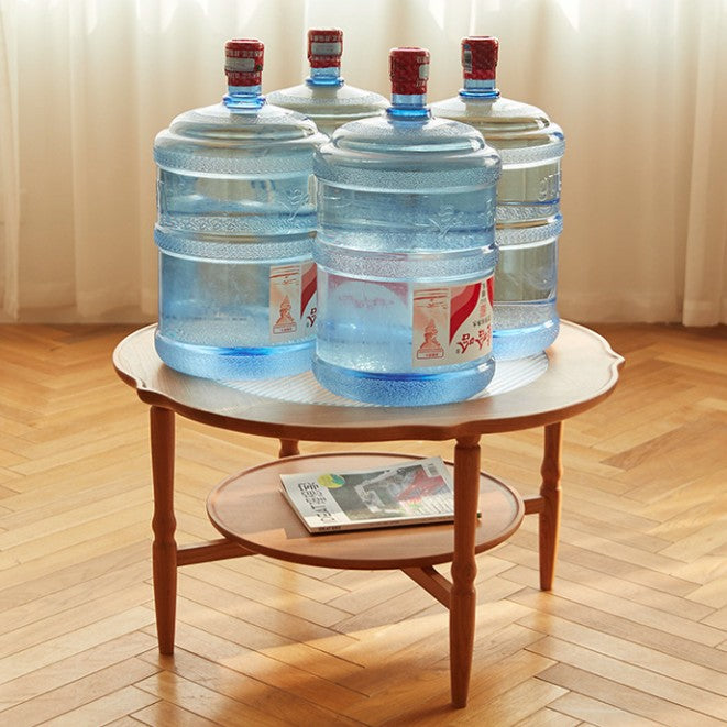 Contemporary Nordic Round Cherry Wood Glass Coffee Table 2-Tier For Living Room