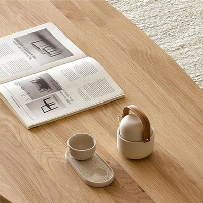 Traditional Japanese Ellipse Pine Wood Coffee Table For Living Room