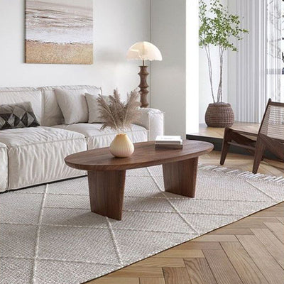 Traditional Japanese Ellipse Pine Wood Coffee Table For Living Room