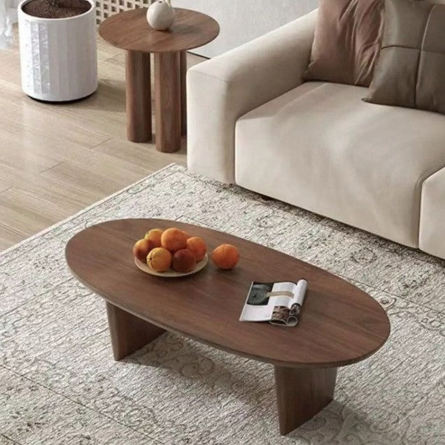 Traditional Japanese Ellipse Pine Wood Coffee Table For Living Room