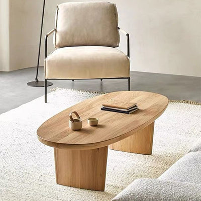Traditional Japanese Ellipse Pine Wood Coffee Table For Living Room