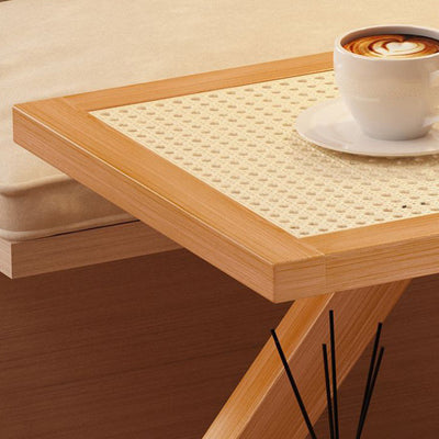 Modern Minimalist Rectangular Nan Bamboo Acrylic Synthetic Rattan Weaving Foldable Movable End Table 2-Tier For Living Room