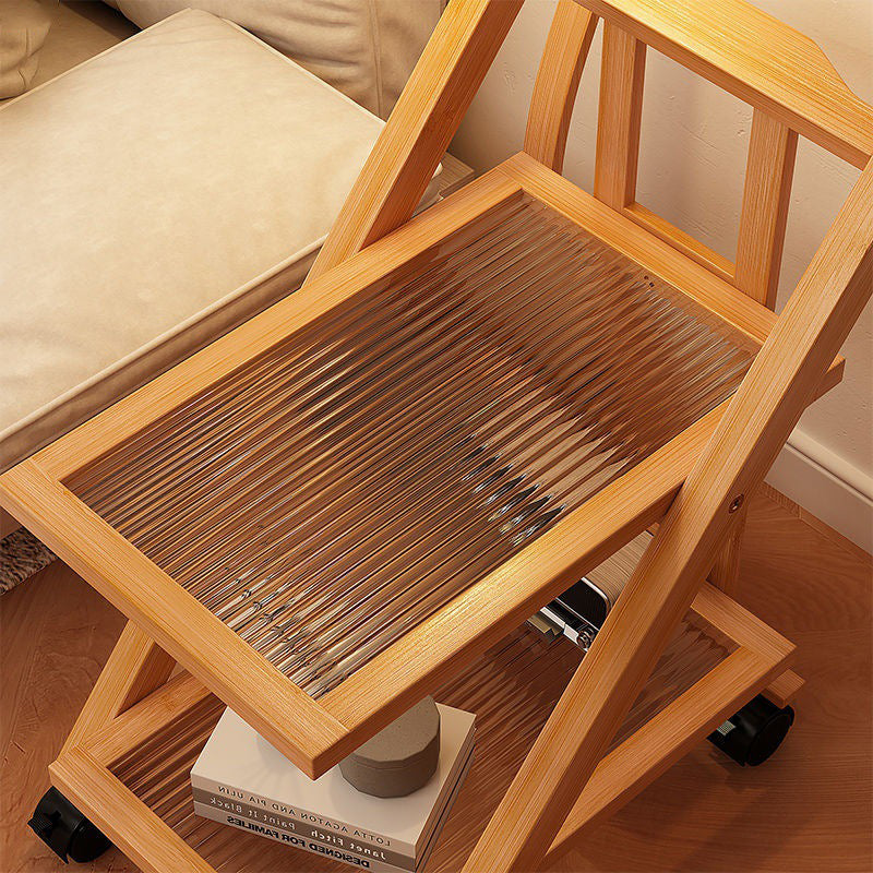 Mesa Auxiliar Plegable y Movible Moderna Minimalista Rectangular de Nan Bambú Acrílico Rattan Sintético Tejido de 2 Niveles Para Sala de Estar 