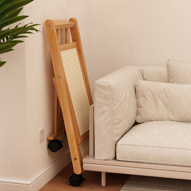 Modern Minimalist Rectangular Nan Bamboo Acrylic Synthetic Rattan Weaving Foldable Movable End Table 2-Tier For Living Room