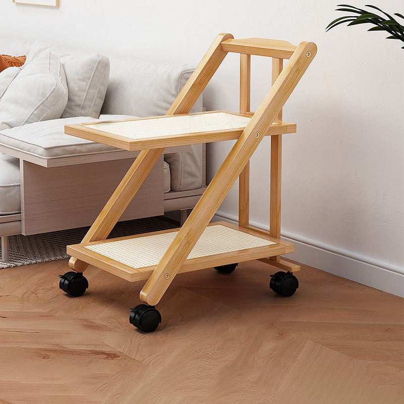 Modern Minimalist Rectangular Nan Bamboo Acrylic Synthetic Rattan Weaving Foldable Movable End Table 2-Tier For Living Room