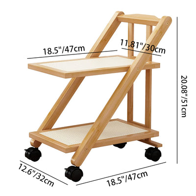 Modern Minimalist Rectangular Nan Bamboo Acrylic Synthetic Rattan Weaving Foldable Movable End Table 2-Tier For Living Room