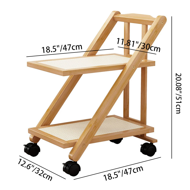 Modern Minimalist Rectangular Nan Bamboo Acrylic Synthetic Rattan Weaving Foldable Movable End Table 2-Tier For Living Room