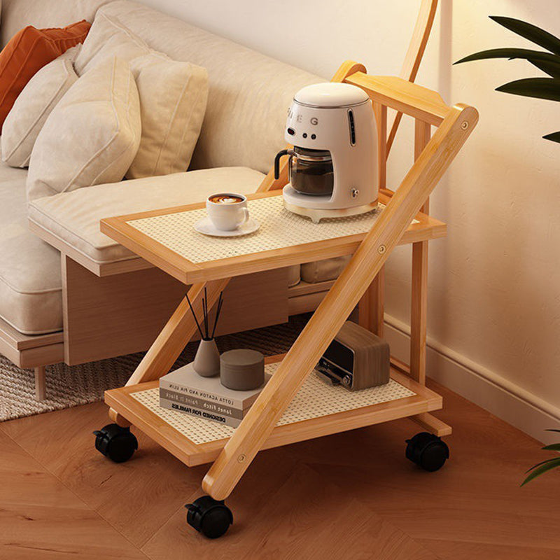 Modern Minimalist Rectangular Nan Bamboo Acrylic Synthetic Rattan Weaving Foldable Movable End Table 2-Tier For Living Room