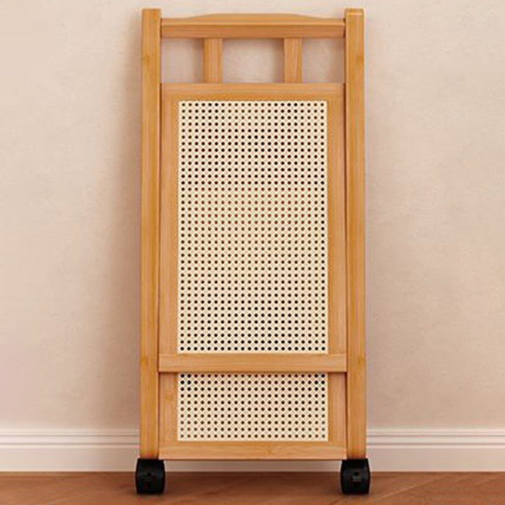 Mesa Auxiliar Plegable y Movible Moderna Minimalista Rectangular de Nan Bambú Acrílico Rattan Sintético Tejido de 2 Niveles Para Sala de Estar 