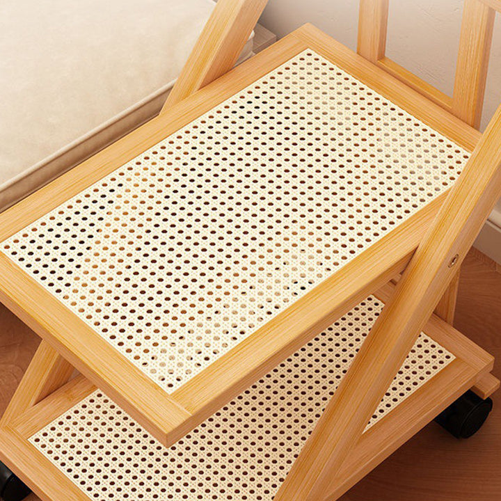 Mesa Auxiliar Plegable y Movible Moderna Minimalista Rectangular de Nan Bambú Acrílico Rattan Sintético Tejido de 2 Niveles Para Sala de Estar 
