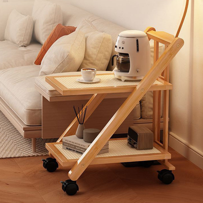 Mesa Auxiliar Plegable y Movible Moderna Minimalista Rectangular de Nan Bambú Acrílico Rattan Sintético Tejido de 2 Niveles Para Sala de Estar 