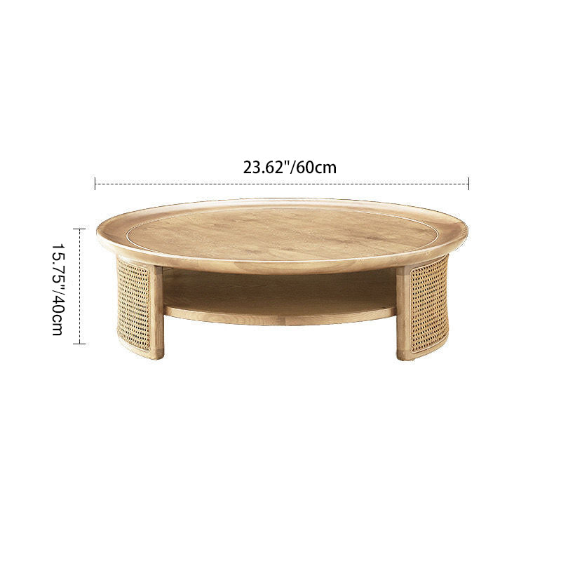 Modern Minimalist Round Solid Wood Solid Wood Plywood Rattan Weaving Coffee Table 2-Tier For Living Room