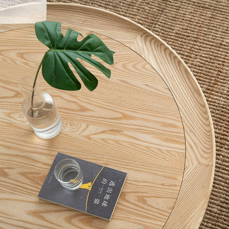 Modern Minimalist Round Solid Wood Solid Wood Plywood Rattan Weaving Coffee Table 2-Tier For Living Room
