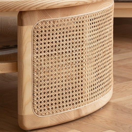 Modern Minimalist Round Solid Wood Solid Wood Plywood Rattan Weaving Coffee Table 2-Tier For Living Room