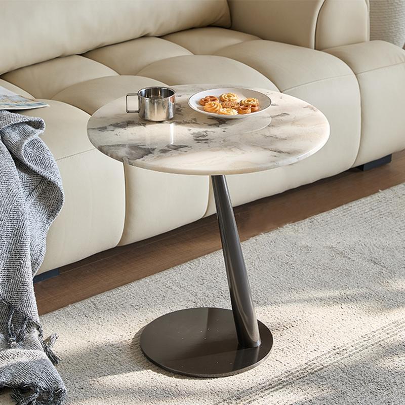 Modern Luxury Round Marble Stainless Steel Coffee Table For Living Room