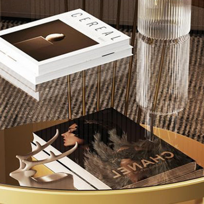 Modern Minimalist Round Tempered Glass Iron Coffee Table 2-Tier For Living Room