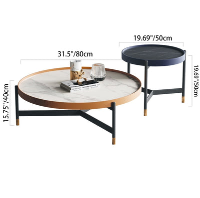 Contemporary Nordic Round Sintered Stone Iron Coffee Table Set For Living Room