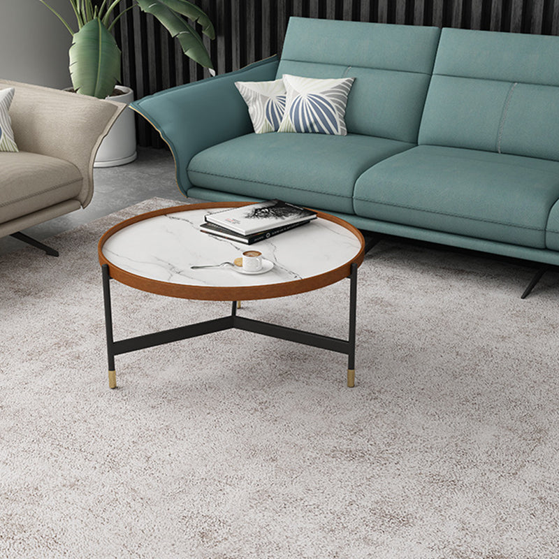 Contemporary Nordic Round Sintered Stone Iron Coffee Table Set For Living Room