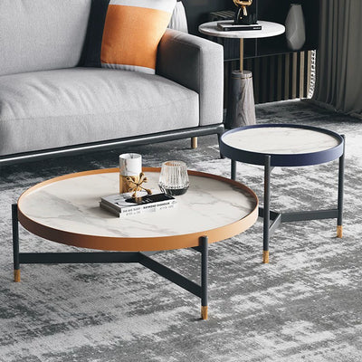 Contemporary Nordic Round Sintered Stone Iron Coffee Table Set For Living Room