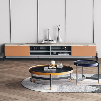 Contemporary Nordic Round Sintered Stone Iron Coffee Table Set For Living Room