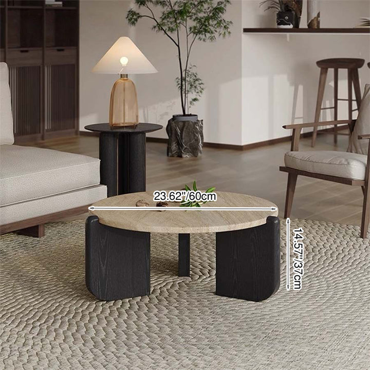 Moderner minimalistischer runder Kaffeetisch aus gesintertem Stein und Massivholz für das Wohnzimmer 
