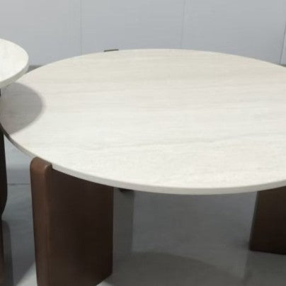 Moderner minimalistischer runder Kaffeetisch aus gesintertem Stein und Massivholz für das Wohnzimmer 
