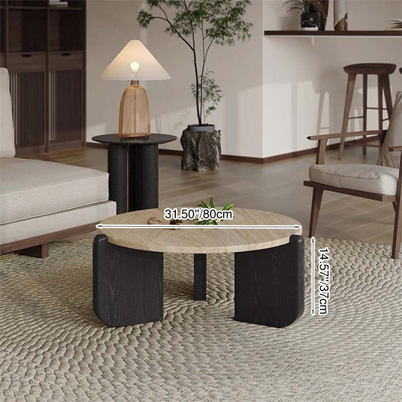 Moderner minimalistischer runder Kaffeetisch aus gesintertem Stein und Massivholz für das Wohnzimmer 