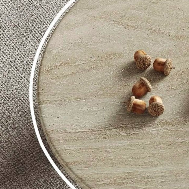 Moderner minimalistischer runder Kaffeetisch aus gesintertem Stein und Massivholz für das Wohnzimmer 