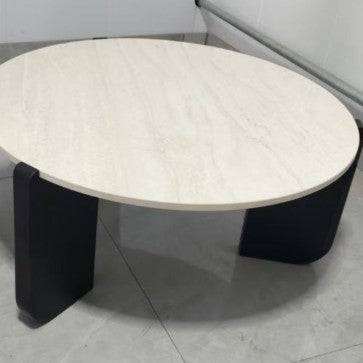 Moderner minimalistischer runder Kaffeetisch aus gesintertem Stein und Massivholz für das Wohnzimmer 