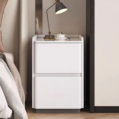 Modern Minimalist Square Rectangular Sintered Stone Cat Scratch Leather Solid Wood Plywood Nightstand 2-Drawer For Bedroom