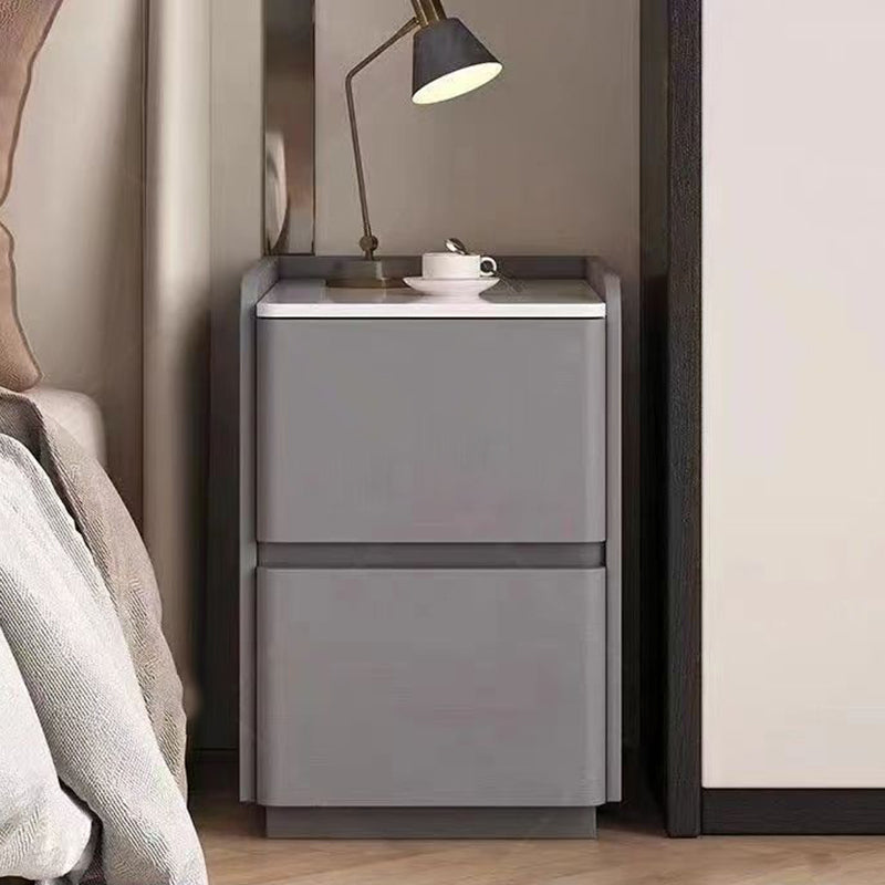 Modern Minimalist Square Rectangular Sintered Stone Cat Scratch Leather Solid Wood Plywood Nightstand 2-Drawer For Bedroom