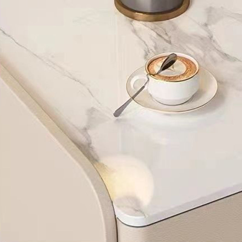 Modern Minimalist Square Rectangular Sintered Stone Cat Scratch Leather Solid Wood Plywood Nightstand 2-Drawer For Bedroom