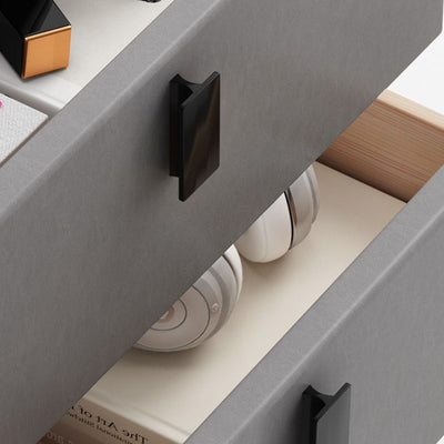 Modern Minimalist Square Rectangular Cat Scratch Leather Solid Wood Plywood Carbon Steel Nightstand 2-Drawer For Bedroom