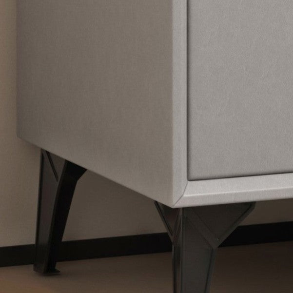 Modern Minimalist Square Rectangular Cat Scratch Leather Solid Wood Plywood Carbon Steel Nightstand 2-Drawer For Bedroom