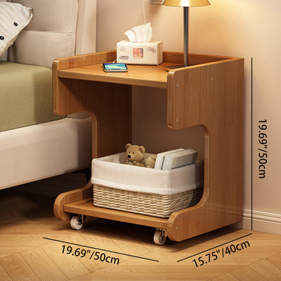 Modern Minimalist Square Nan Bamboo Movable Nightstand 2-Tier For Bedroom