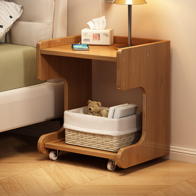 Modern Minimalist Square Nan Bamboo Movable Nightstand 2-Tier For Bedroom