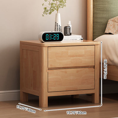 Contemporary Nordic Square Rectangular Pine Wood Rubberwood Solid Wood Plywood Lockable Nightstand 2-Drawer For Bedroom