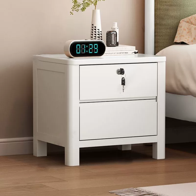 Contemporary Nordic Square Rectangular Pine Wood Rubberwood Solid Wood Plywood Lockable Nightstand 2-Drawer For Bedroom