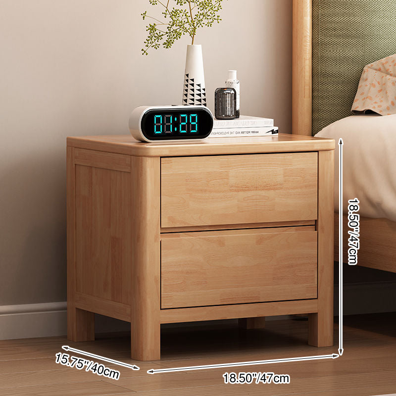 Contemporary Nordic Square Rectangular Pine Wood Rubberwood Solid Wood Plywood Lockable Nightstand 2-Drawer For Bedroom