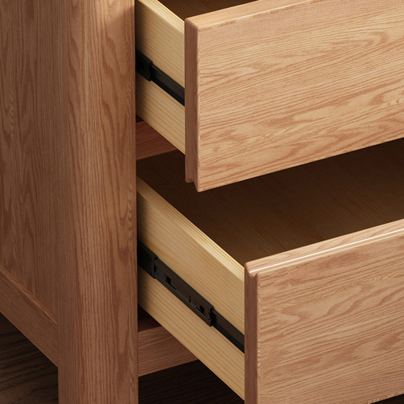 Contemporary Nordic Square Rectangular Pine Wood Rubberwood Solid Wood Plywood Lockable Nightstand 2-Drawer For Bedroom