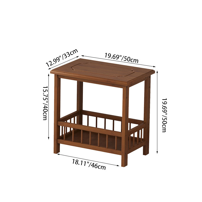 Traditional Chinese Square Rectangular MDF Nan Bamboo Nightstand 2/3-Tier For Bedroom