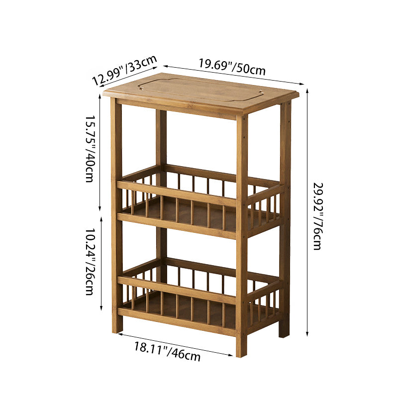 Traditional Chinese Square Rectangular MDF Nan Bamboo Nightstand 2/3-Tier For Bedroom