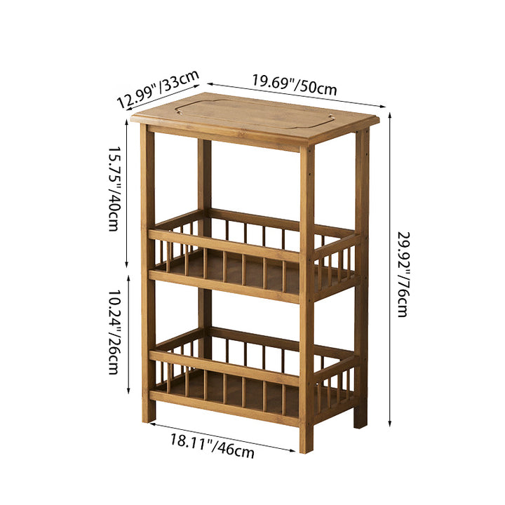 Traditional Chinese Square Rectangular MDF Nan Bamboo Nightstand 2/3-Tier For Bedroom