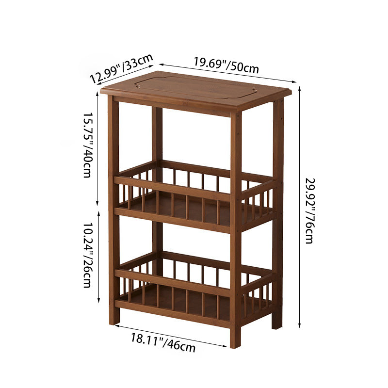 Traditional Chinese Square Rectangular MDF Nan Bamboo Nightstand 2/3-Tier For Bedroom